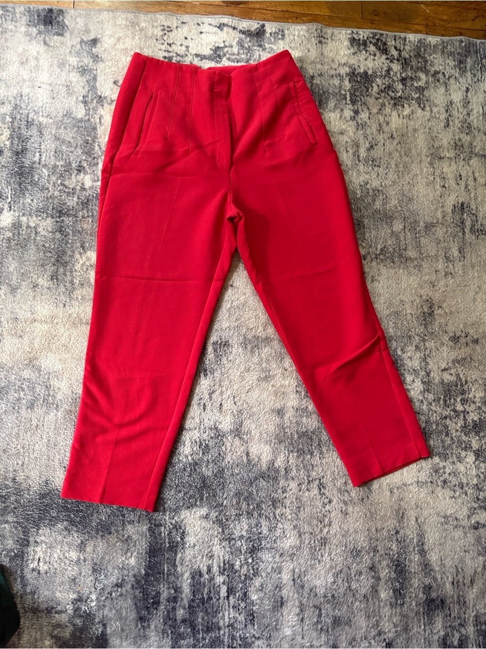 Zara Red High-Waist Tapered Pants